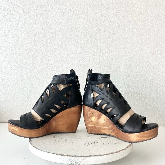 NEW Lane Boots BECCA Womens Black Wedges 8.5 Western Sandals Cowgirl Leather - Picture 7 of 11